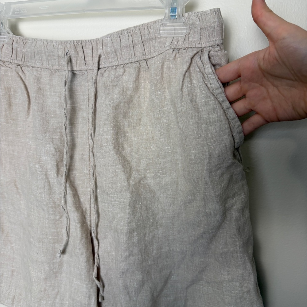 Tahari natural oat drawstring shorts 100% linen with pockets size medium - Picture 6 of 8
